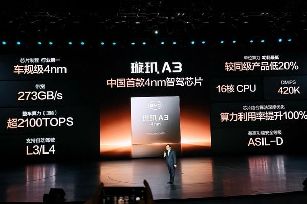 BYD launches Xuanji A3, calls it China's first 4nm smart driving chip