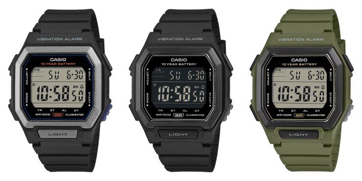 From left to right: the Casio W-738H-1AV, W-738H-1BV and W-738H-3AV watches