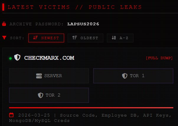 Checkmarx data leak on the LAPSUS$ site