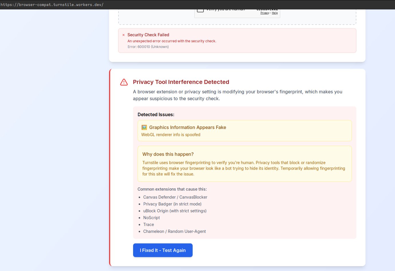 Cloudflare Turnstile requiring fingerprintable WebGL - lanodan's cyber-home