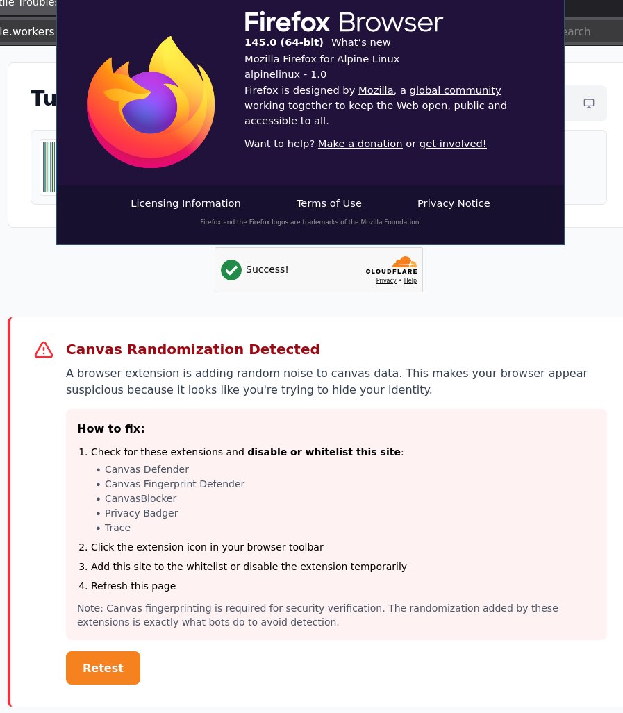 Cloudflare Turnstile requiring fingerprintable WebGL - lanodan's cyber-home