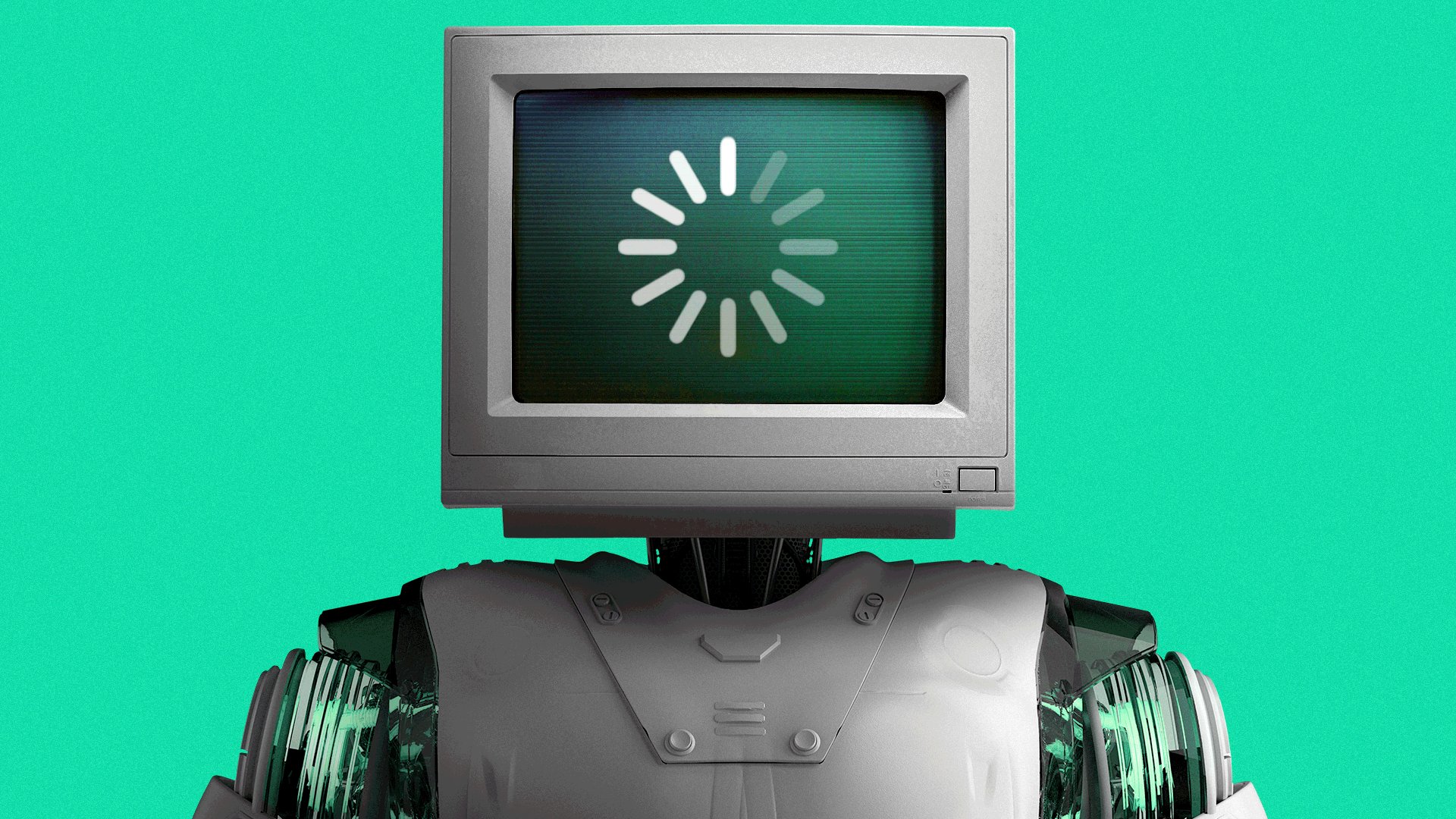 Illustration of a robot with a computer monitor head displaying a loading animation.