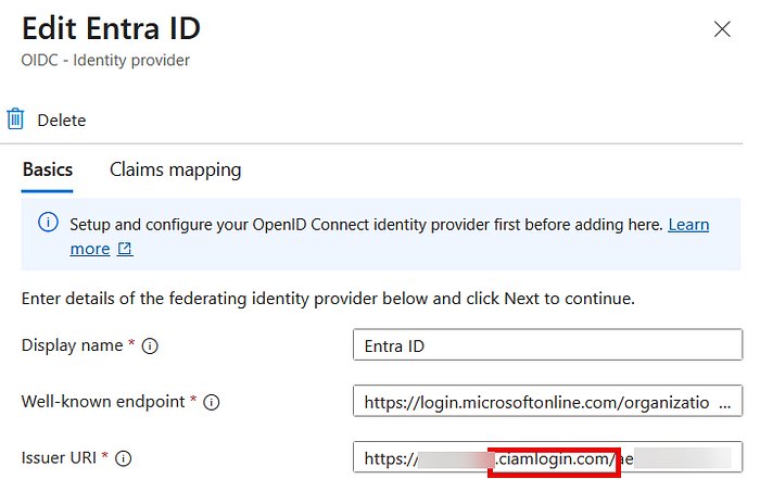 Image of OIDC Identity provider with ciamlogin issuer URI