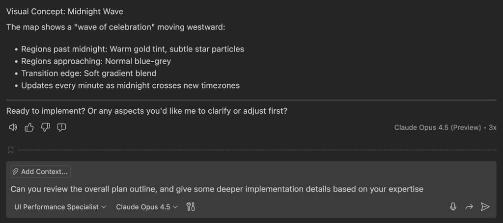 : Screenshot of Copilot Chat in Visual Studio Code. The agent selector shows 