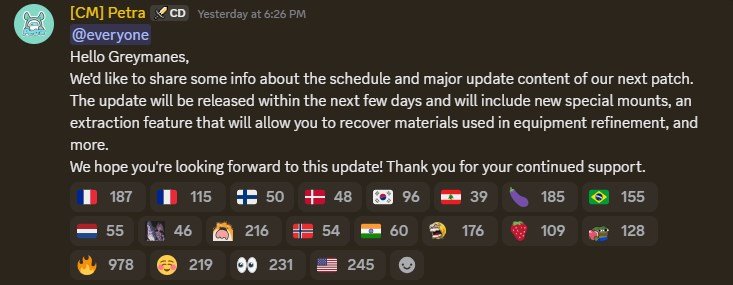 Details about the game's next update. 