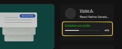 Upwork’s profile completion progress bar