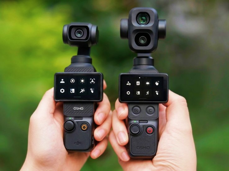 Osmo Pocket 3 (left) next to Osmo Pocket 4P (right).