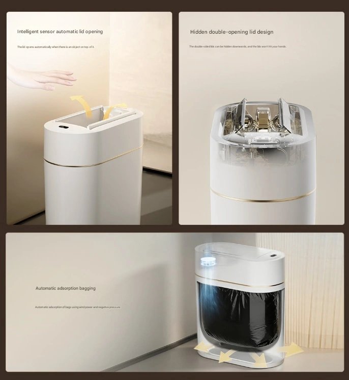 Images of Dreame’s new SP09 Pro Smart Trash Can with machine translated text
