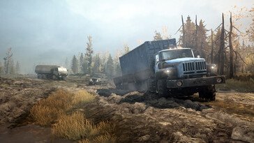 An image showing three vehicles in MudRunner. (Image source: Steam)