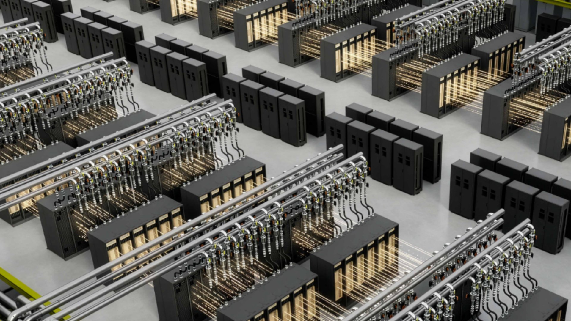 A rendering of the complex interconnects between components in an Nvidia Rubin rack.