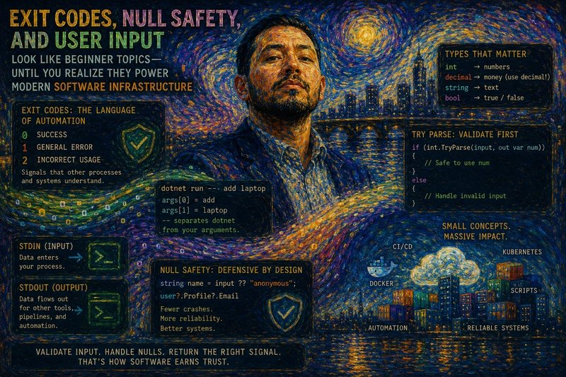 Exit Codes, Null Safety, and User Input Look Like Beginner Topics — Until You Realize They Power Modern Software Infrastructure
