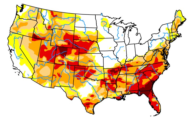 Image of United States showing severity of drought conditions