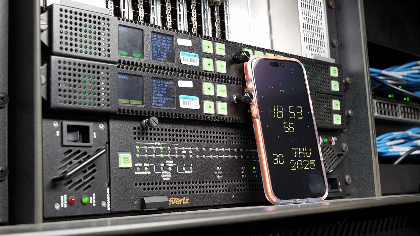 Evertz master clocks on 45 Flex SMPTE 2110 broadcast truck