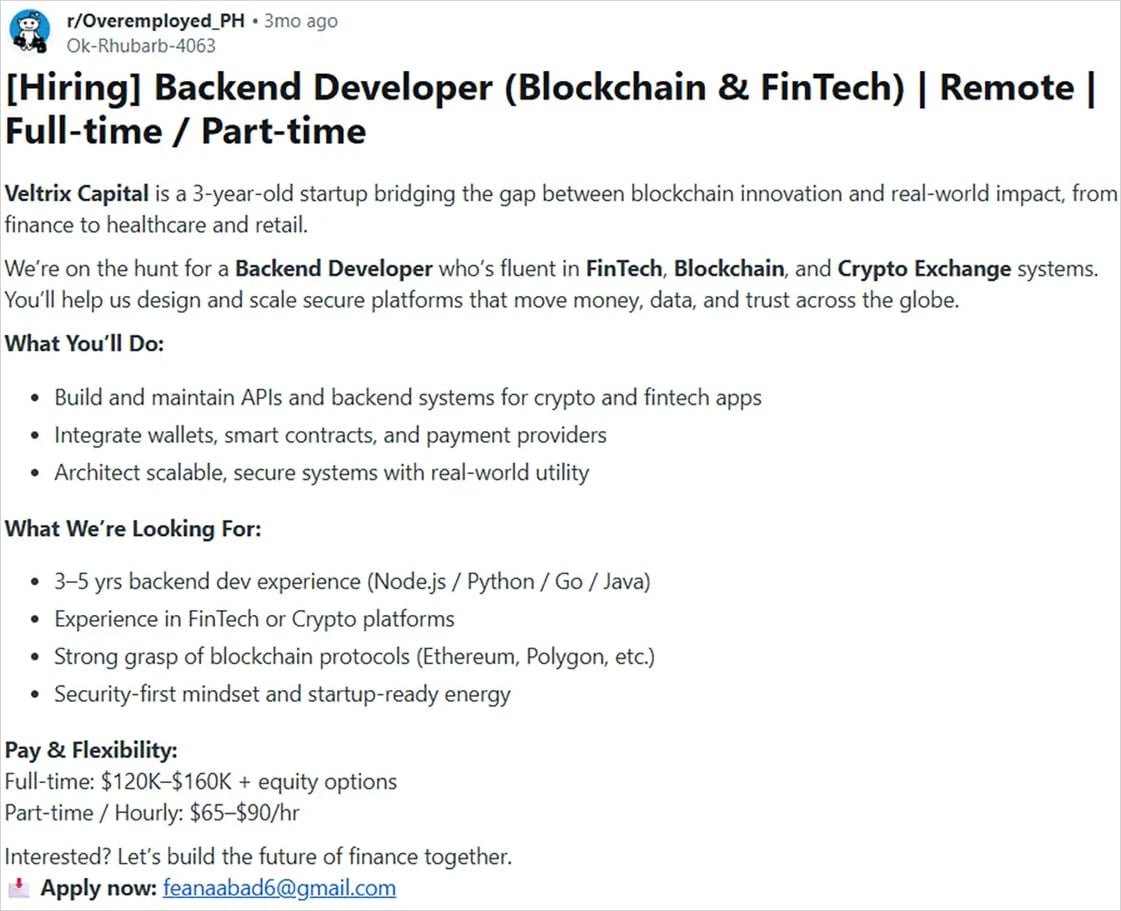 Fake job posting on Reddit
