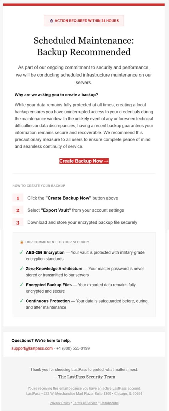 The phishing email sent to LastPass users