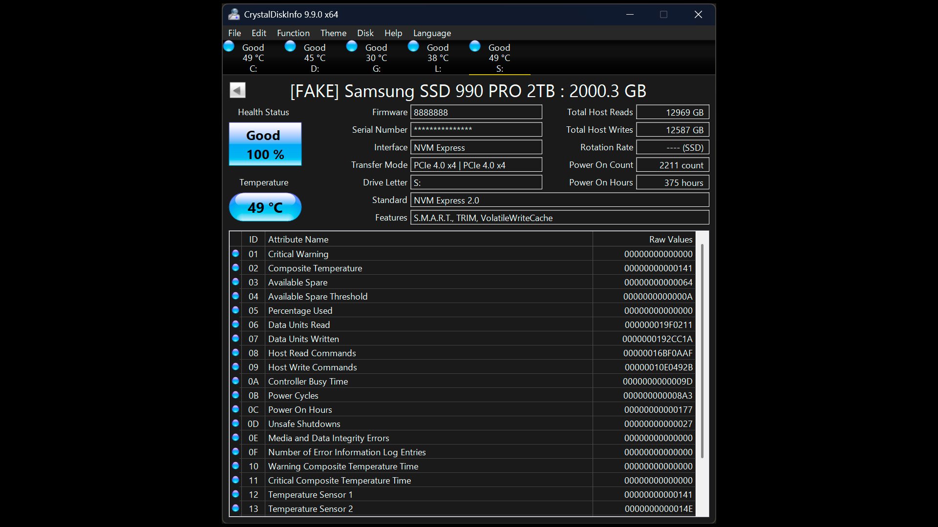 CrystalDiskInfo detecting fake Samsung SSD