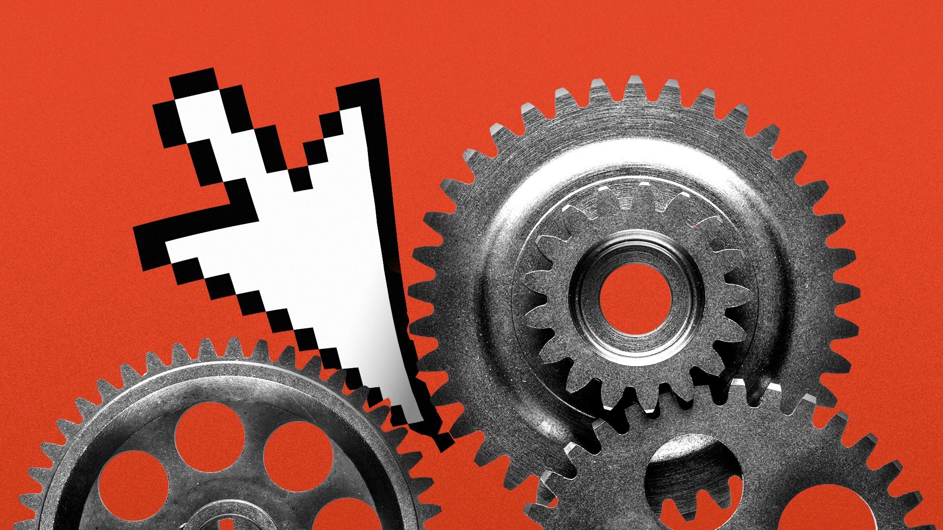 Illustration of a cursor jammed in between large metal gears.