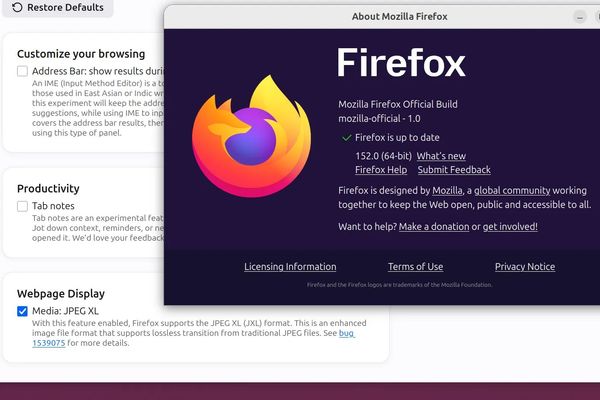Mozilla posts Firefox 152 with JPEG XL code and new settings UI