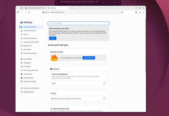Firefox Nightly Settings