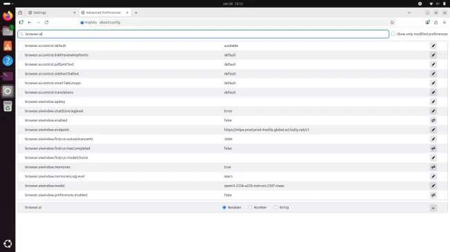 Firefox AI window mode option