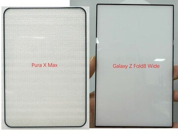 Huawei Pura X Max screen protector (left) vs Galaxy Z Fold 8 Wide screen protector (right).