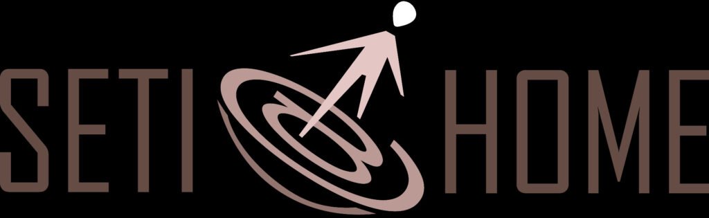 SETI at home spelled out, with a human figure standing on the @ sign