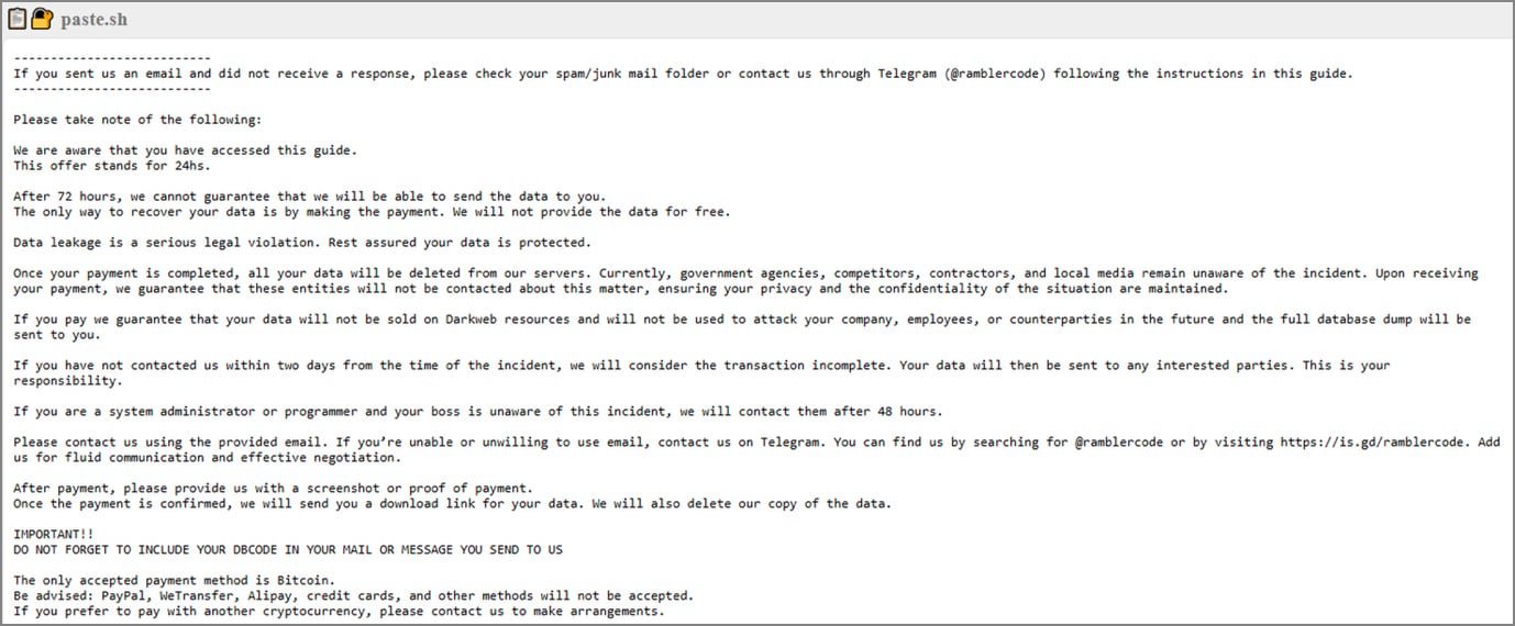 You can observe how the attackers apply psychological pressure points and unfold the double extortion.
