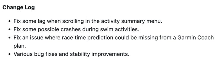Garmin Forerunner 255 Software Version 27.09 changelog. (Image source: Garmin)