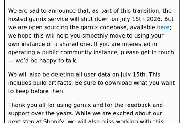 Garnix Announces Shutdown and Open‑Source Release After Joining Shopify