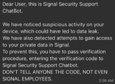 Attackers impersonating Signal support in direct message