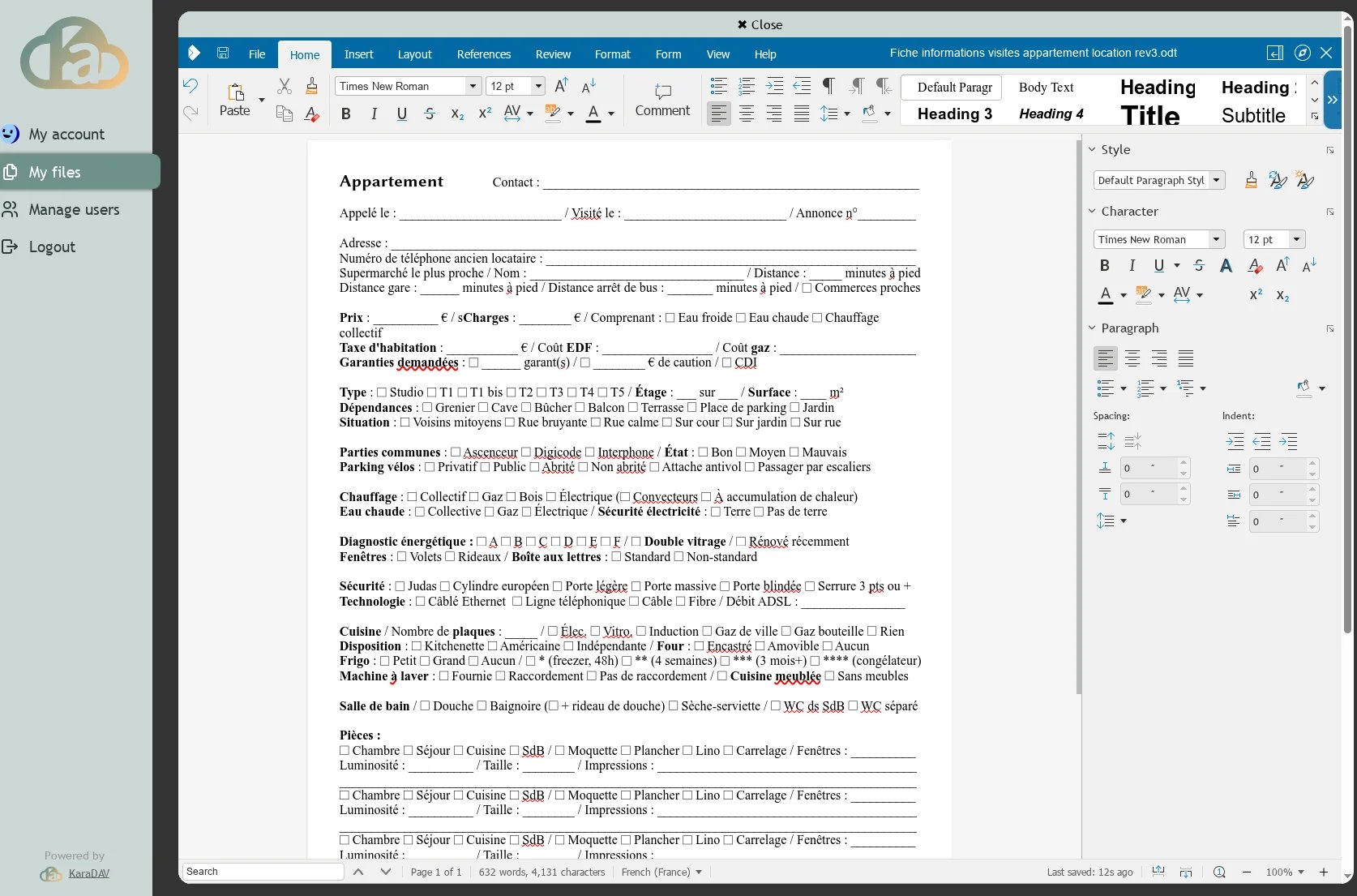 Editing a file with Collabora
