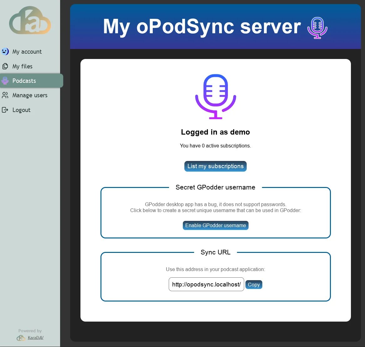 Example of external app integration with oPodSync