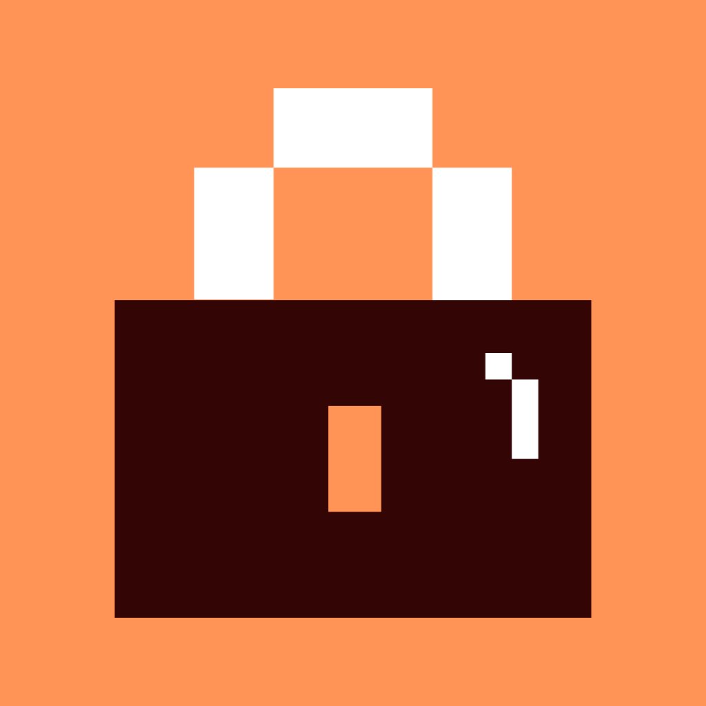Pixel art lock icon on orange background, representing privacy and security.