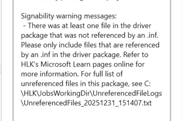 HLK February 2026 Refresh Introduces Unreferenced File Check for Driver Packages