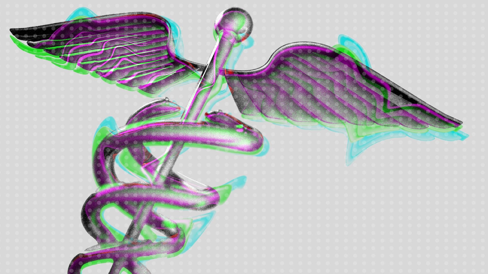 In this illustration, a caduceus is digitized.