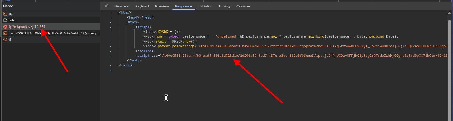 The /fp response showing the iframe HTML with ips.js script tag
