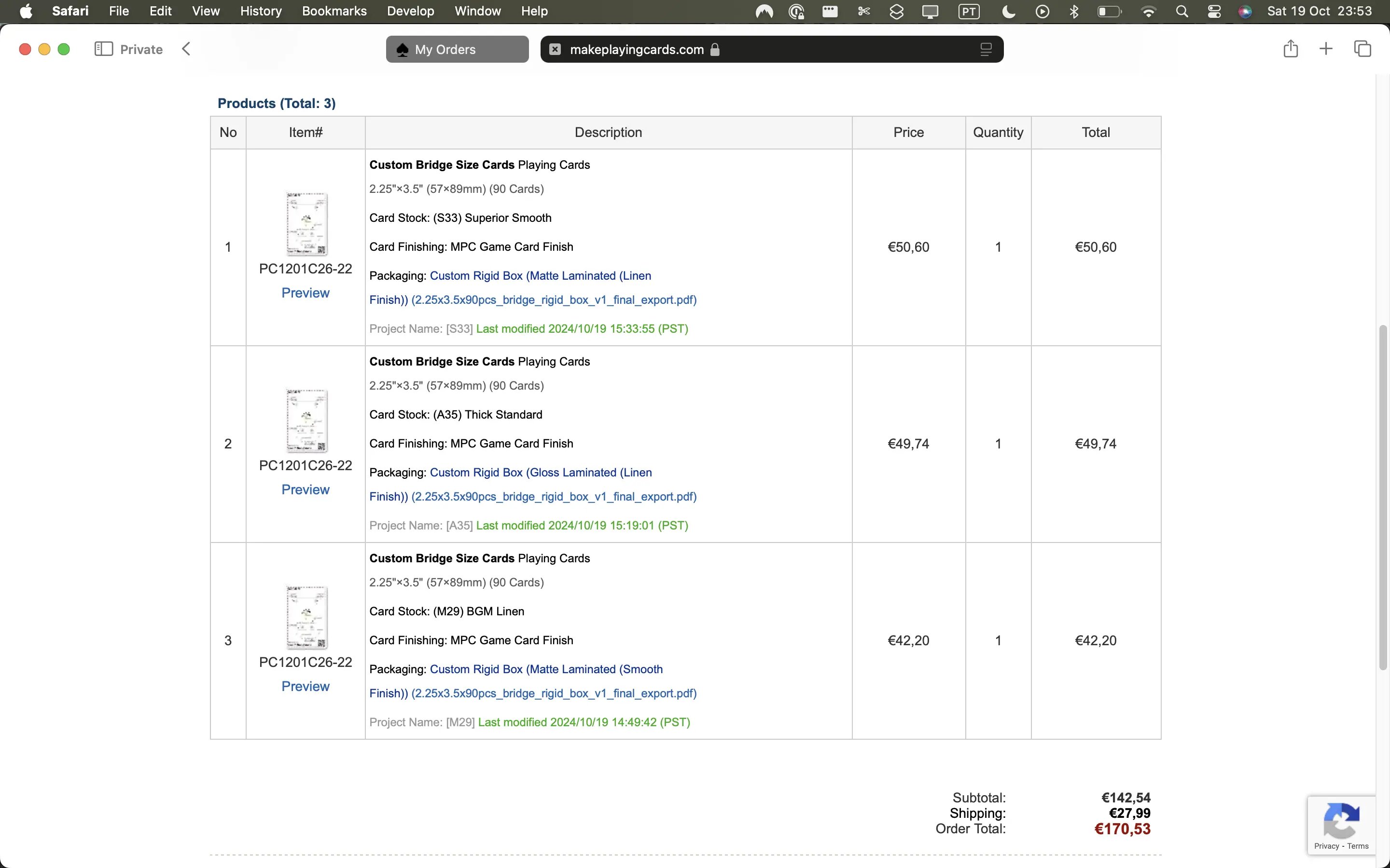 Fig 9. Ordering different types of cards