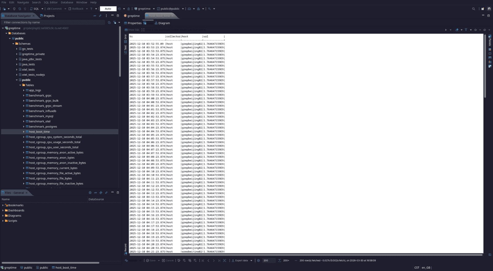 Connecting to GreptimeDB with a database management tool via Postgres protocol