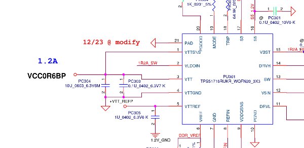 The relevant part of the schematic for the board section