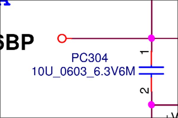 The component in question, a 10uF 0603 format 6.3V capacitor