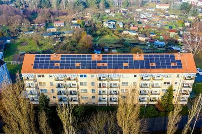 Rooftop solar panels in Beeskow, Germany.