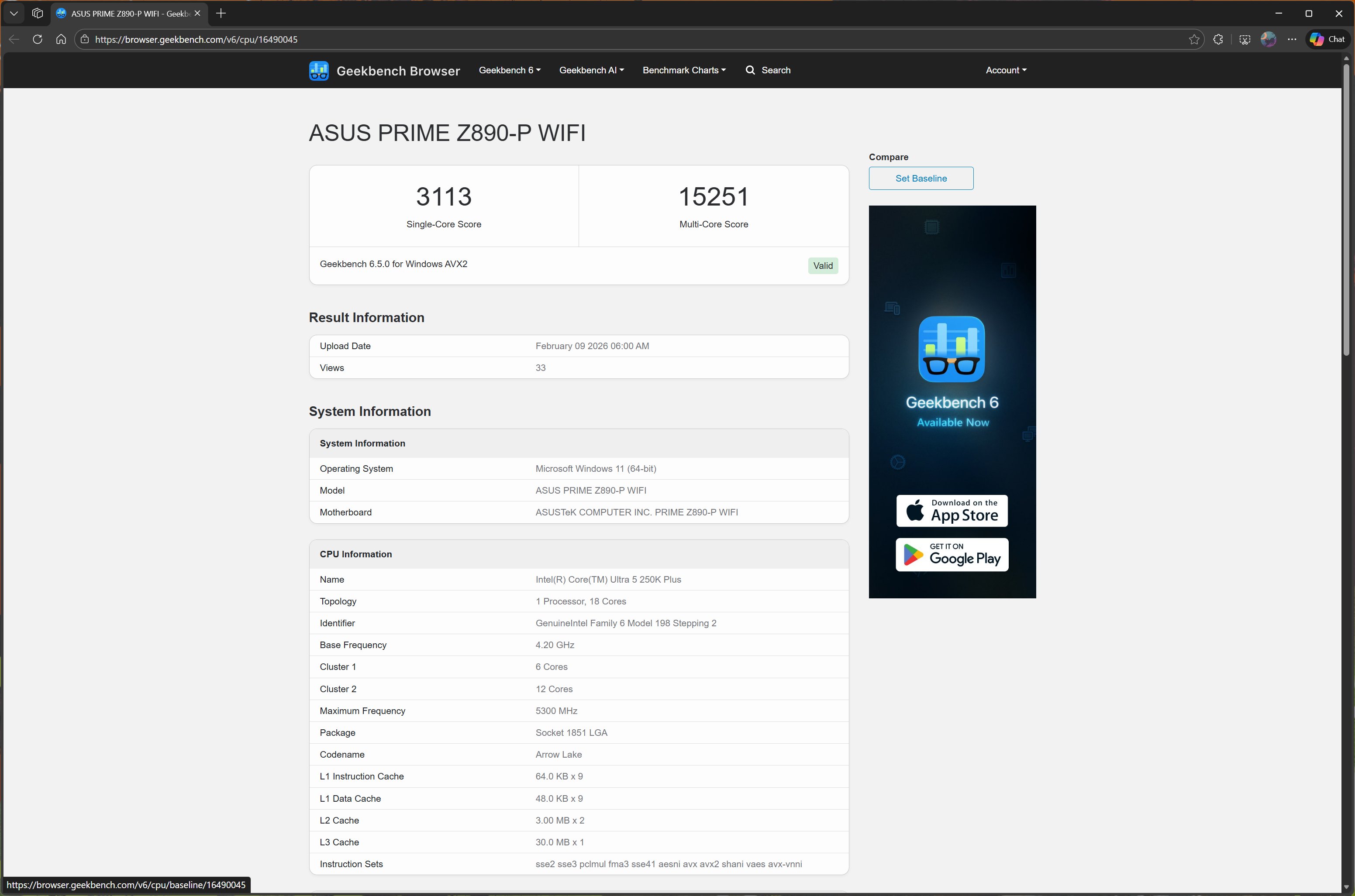 Intel Core Ultra 250K Plus appears on Geekbench