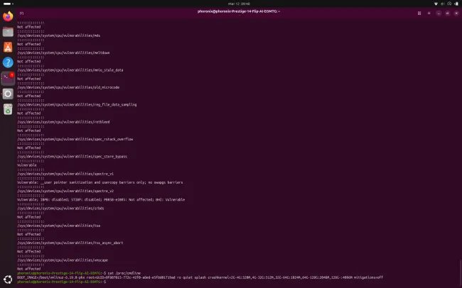 Intel CPU security mitigations disabled