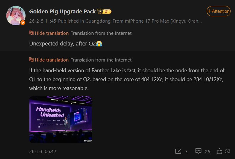 Panther Lake handheld chips delayed to Q2 2026