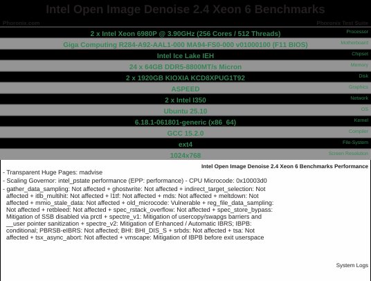 Intel Open Image Denoise 2.4 Xeon 6 Benchmarks