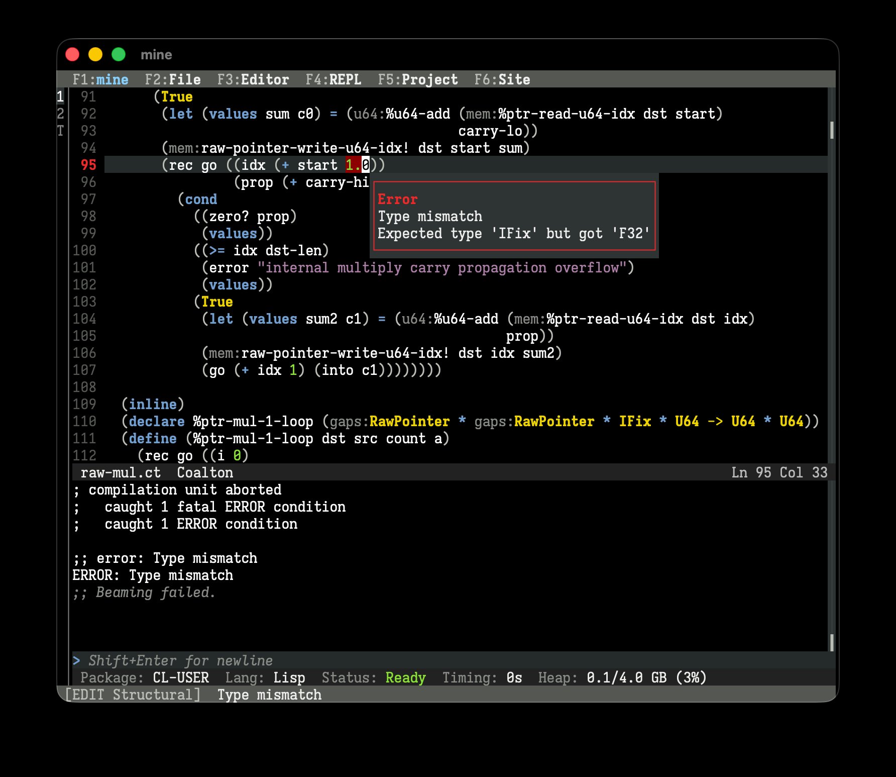 Introducing mine, a Coalton and Common Lisp IDE | The Coalton Programming Language
