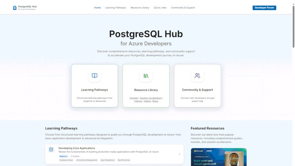 Introducing PostgreSQL Hub for Azure Developers | Microsoft Community Hub