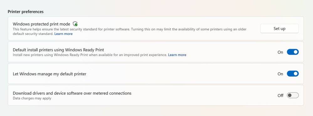 “Default install printers using Windows Ready Print” enabled
