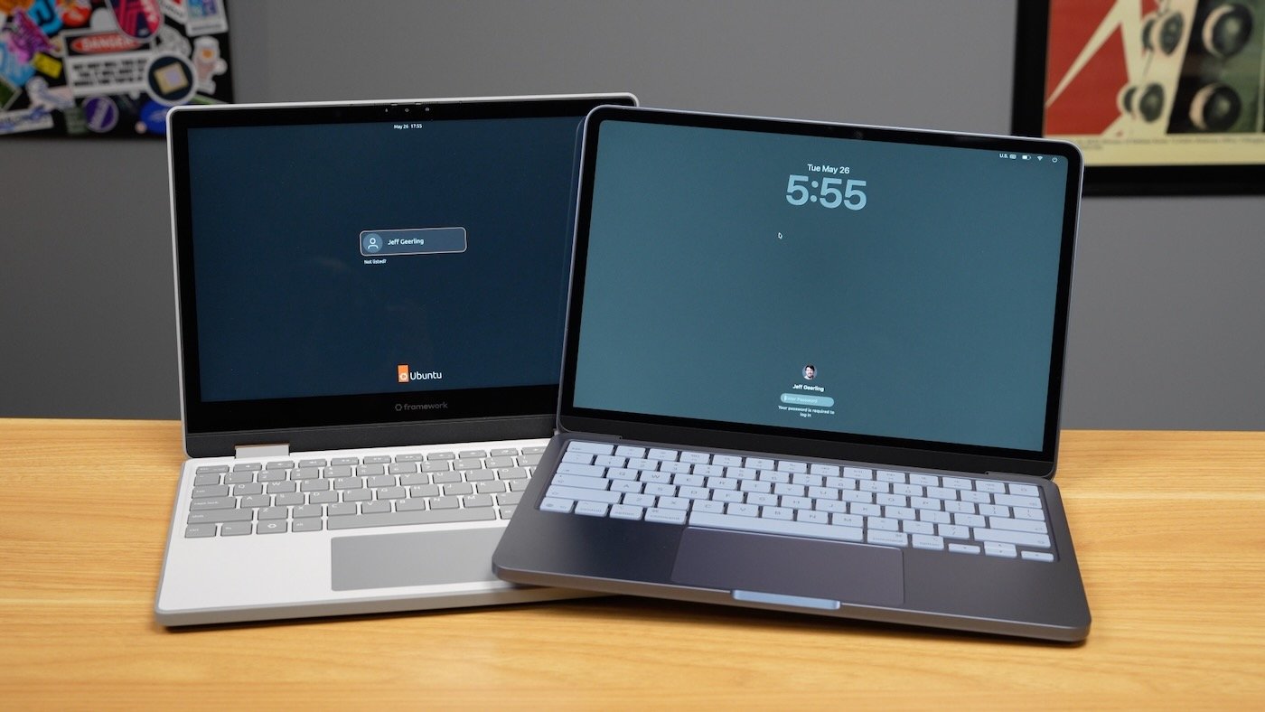 MacBook Neo on top of Framework 12